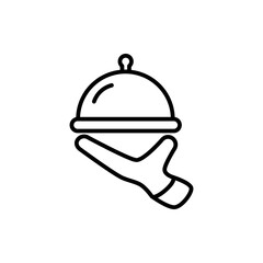 food serving icon. Waiter's signature with serving tray, simple flat style, illustration, logo sign symbol pictogram template, for ui or ux isolated on white for mobile app, editable