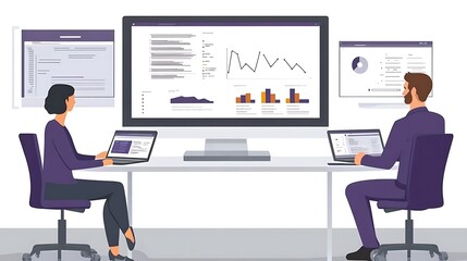 Obraz premium Business team analyzing data on screen.