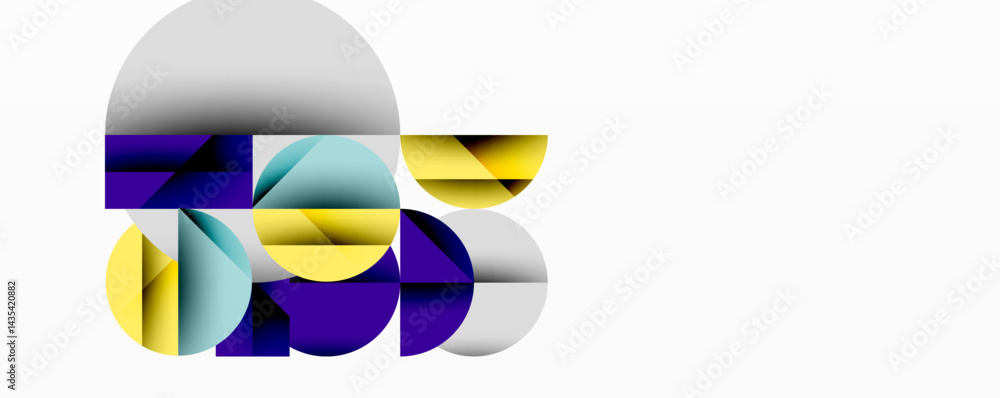 Fototapete Abstract geometric composition. Overlapping circles, squares create dynamic visual effect. Modern design, vibrant colors present.