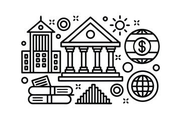 Naklejka premium Doodle Line Icons Business and Finance Essentials