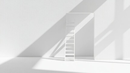 Fototapeta premium A white ladder stands against a textured white wall structure
