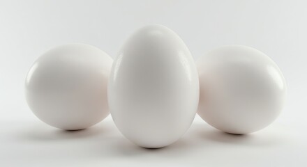 Three White Eggs Arranged on a Simple Background