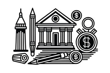 Fototapeta premium Doodle Line Icons Business and Finance Essentials