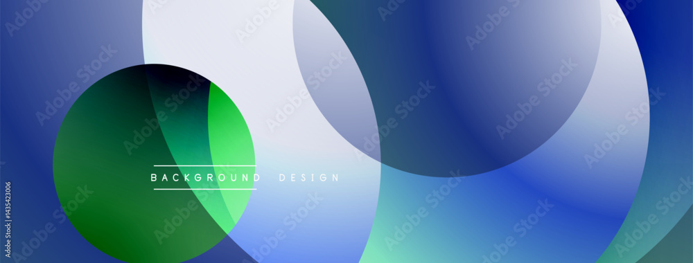 Poster Abstract geometric shapes overlap. Blue, green, white gradients create modern visual effect. Minimalist design for backgrounds.