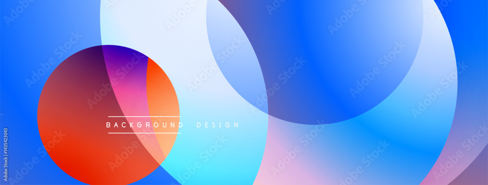 Poster abstract colorful circles overlap. gradient shades create modern visual effect. blue, orange, purple