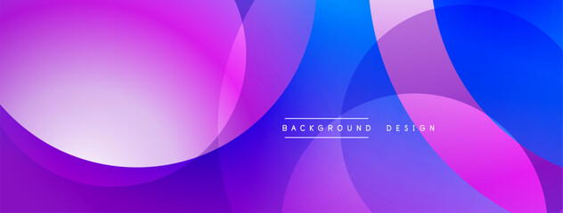 Abstract background features overlapping circles, gradients. Purple, blue hues create modern visual effect. Minimalist design.
