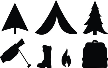 A Collection Of Camping Icons Silhouette Vector Logo Design Containing Equipment,Travel,Adventure,Camping,Outdoor Infographic Simple Vector Illustration Logo