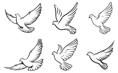 Peace Dove Silhouettes Vector Illustration.