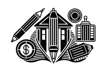 Obraz premium Doodle Line Icons Business and Finance Essentials