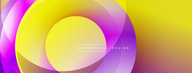 Abstract vibrant layers create dynamic visual flow. Yellow, purple, orange hues blend smoothly. Modern design element.
