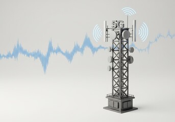 Obraz premium 5G Tower Broadcasting Signal Illustration with Waveform