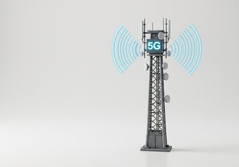 Transmitting Tower with Digital Waves on Plain Background