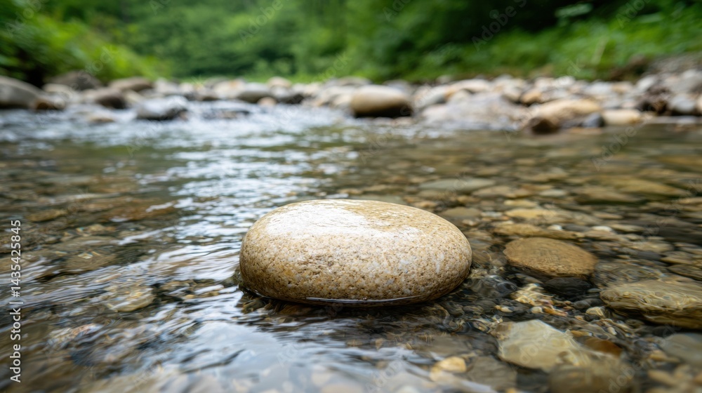 Poster a small stream with rocks and a large rock in the foreground.