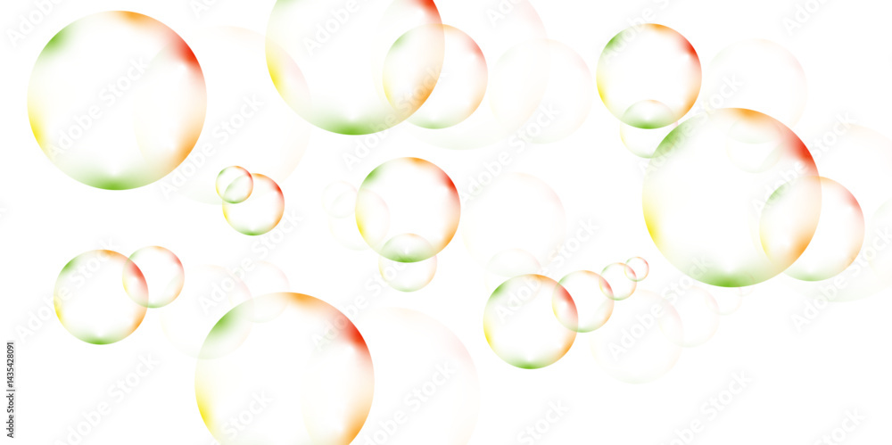 Poster gradian bubbles. abstract, white transparent and soap bubbles floating in the air. design soap bubbl