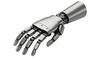 Robotic Arm Reaching Out with Mechanical Fingers on White