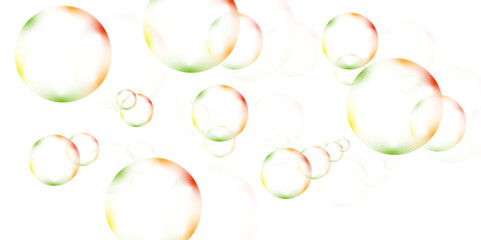 gradian bubbles. Abstract, white transparent and soap bubbles floating in the air. Design soap bubbles on a white background. with circles. Banner pattern with copy space illustration.	