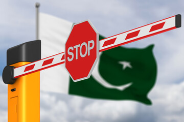 closed automatic barrier on sky background. 3D illustration