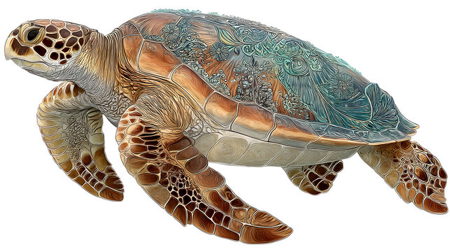 Large turtle with detailed shell artwork on a transparent background