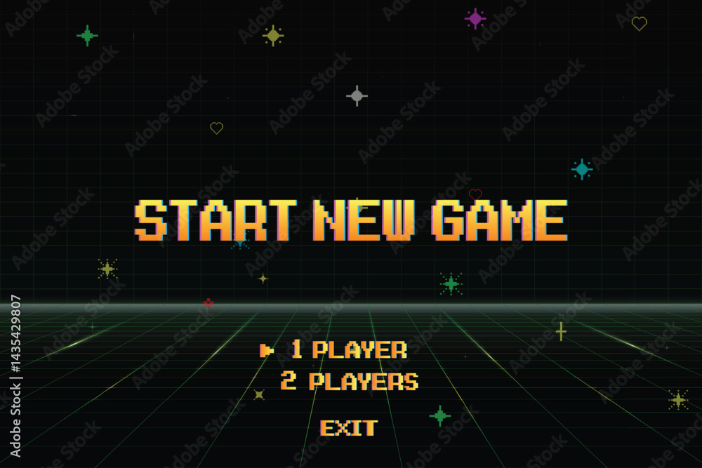 Poster start new game by selecting a player or exiting the game's main menu. modern trendy game background 