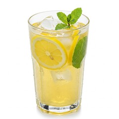 Lemonade with Mint Lemon Slices Ice Glass Fresh Drink on White

