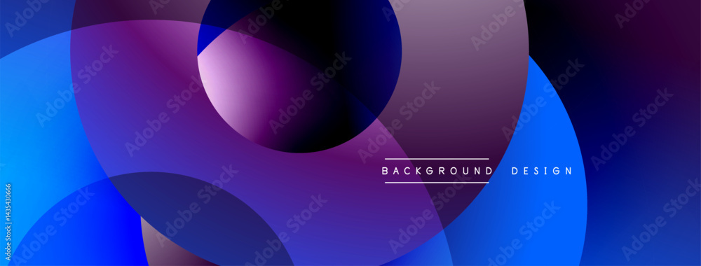 Poster abstract composition. overlapping circles create vibrant gradients. blue, purple hues dominate desig