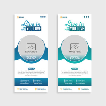 creative modern real estate roll up banner design template.