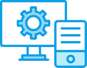 pc with gear outline icon on white background	
