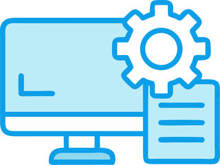 pc with gear outline icon on white background	
