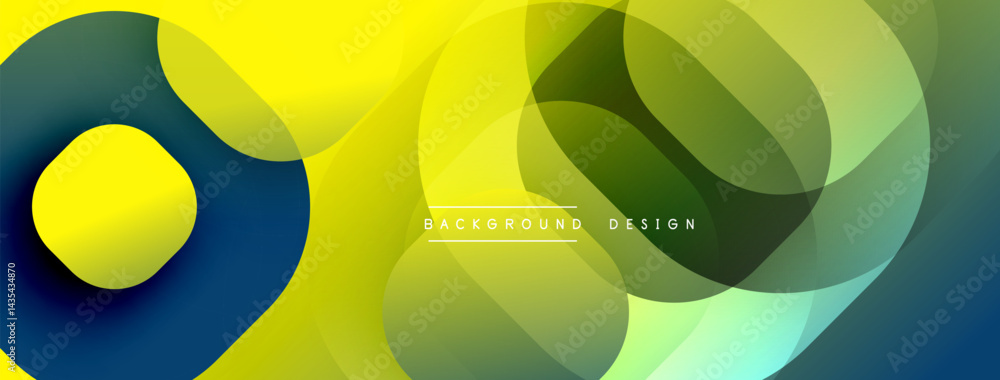 Poster Abstract colorful overlapping circles create dynamic background. Gradient shades blend, forming modern visual design.