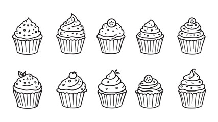 Cupcakes line art creative outline for modern cupcake illustrations
