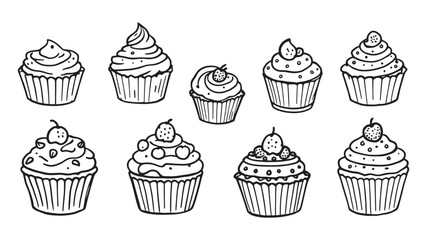 Cupcakes line art minimalist design perfect for coloring books