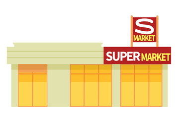 赤い看板のスーパーマーケットのシンプルなフラットイラスト