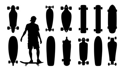 Fototapeta premium set of skateboard silhouette vector on tranparent background