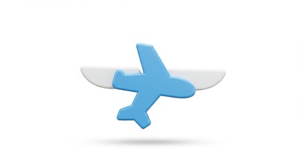 Obraz premium Pastel Blue Airplane Icon with Stylized Wing Backdrop on White.