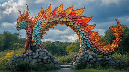 Obraz premium Dragon sculpture in parkland setting