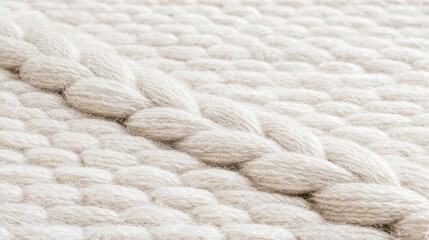 A close-up view of a knitted fabric with a textured, off-white appearance.