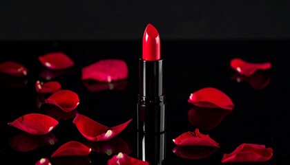 lipstick and rose petals