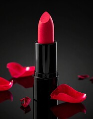 red lipstick on black background