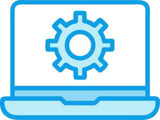 laptop with gear outline icon on white background	