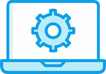 Fototapeta premium laptop with gear outline icon on white background 