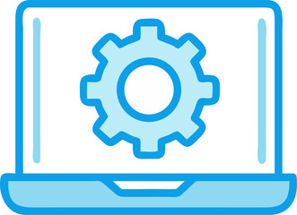 laptop with gear outline icon on white background	