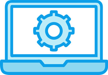 laptop with gear outline icon on white background	