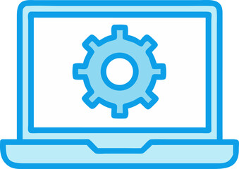 laptop with gear outline icon on white background	