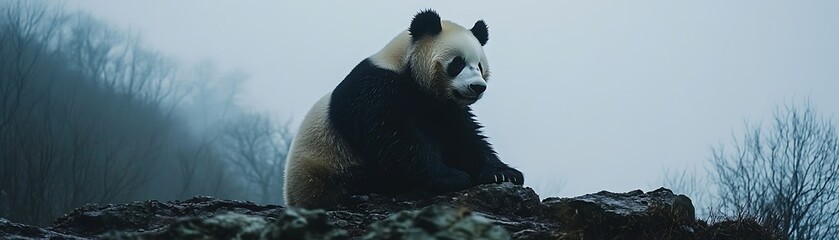 Obraz premium Misty Forest Panda on Rocks