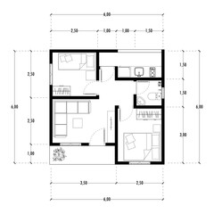 Architecture plan with furniture. home floor plan, isolated on white background, stock illustration.