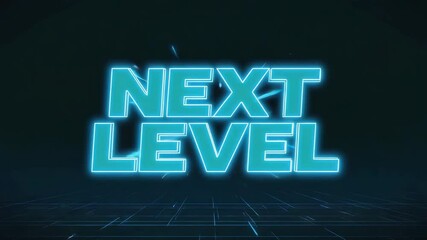 Futuristic Neon Typography – ‘NEXT LEVEL’ Displayed in Bold, Glowing Blue Letters Against a Dark Background, Ideal for Gaming, Tech Branding, and High-Performance Next Level 4k video