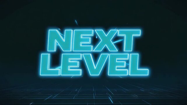 Futuristic Neon Typography &ndash; &lsquo;NEXT LEVEL&rsquo; Displayed in Bold, Glowing Blue Letters Against a Dark Background, Ideal for Gaming, Tech Branding, and High-Performance Next Level 4k video