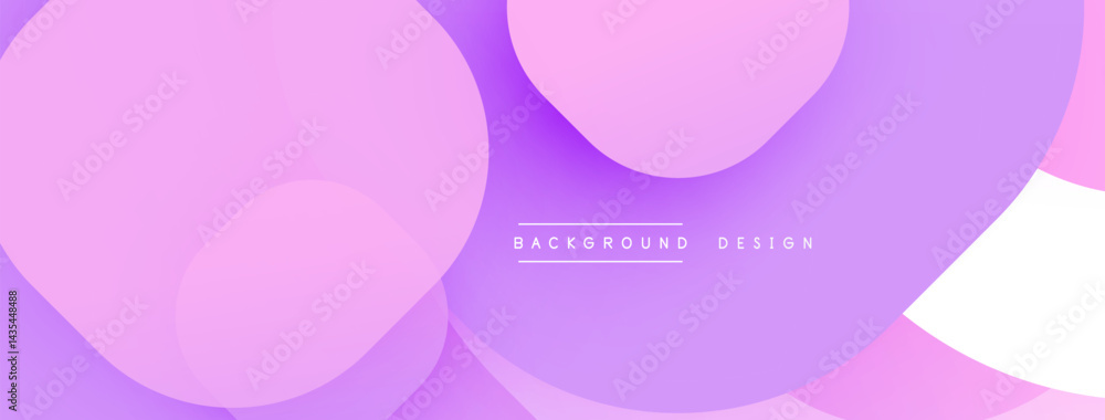 Poster abstract shapes overlap, creating soft gradients. purple hues dominate design, with white accent. mo