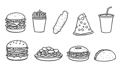 Fast food line art illustration artistic depiction of fast meals