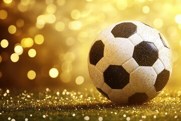 Fototapeta premium A soccer ball on a field of sparkling gold